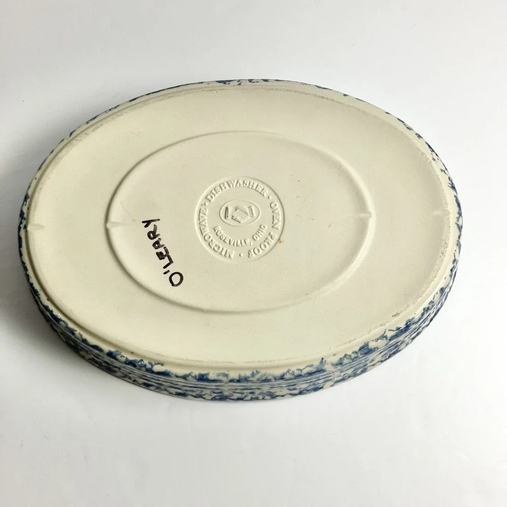 Workshops of Gerald Henn Blue Spongeware. Oval Baker set 7 1/2, 9 1/2